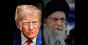 מימין: מנהיג איראן, עלי חמינאי, ונשיא ארצות הברית, דונלד טראמפ.