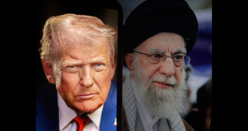 מימין: מנהיג איראן, עלי חמינאי, ונשיא ארצות הברית, דונלד טראמפ.
