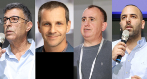 מימין: יובל אלגד - מנהל מגזר ציבורי במלם-תים, ערן אריגי - מנהל שירותים טכניים בחטיבת המוצרים של מלם, אבי שוורץ - מנהל מכירות לתחום הסייבר והגנה על המידע בדל ישראל, ערן יקיר - מנהל מכירות במגזר ציבורי-ממשלתי במלם מוצרים