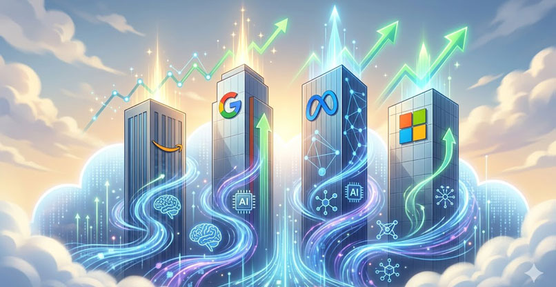 עולות, עולות. אמזון, גוגל, מטא ומיקרוסופט.