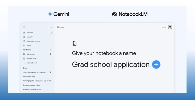 שולבו בתוך ג'מיני. ה-Notebooks של NotebookLM.