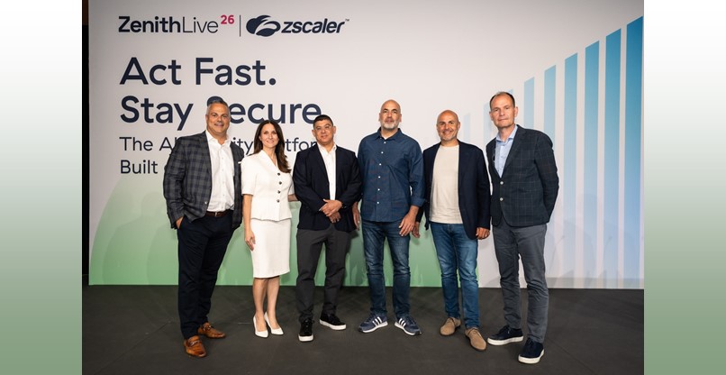מימין לשמאל: יושי מרו, מנהל תחום ההפצה באזור EMEA, זיסקיילר; ג'וני קרבין, סגן נשיא תחום ההפצה באזור EMEA, זיסקיילר; שרון חי מתן, מנהל טכנולוגיות, SpikeIT; ליאור בן עמי, מנכ"ל, SpikeIT; מליסה נאסרינו, סגנית נשיא, שיווק שותפים גלובלי, זיסקיילר; אנתוני טורסיילו, סגן נשיא בכיר, מערך השותפים הגלובלי, זיסקיילר.