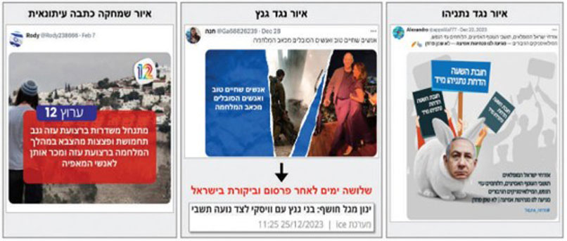 דוגמאות מתוך הדו"ח למבצעי השפעה-תודעה. צילום: דו"ח מבקר המדינה דוגמאות מתוך הדו"ח למבצעי השפעה-תודעה.