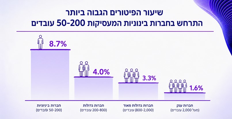 פיטרו הכי הרבה אנשים. חברות בינוניות. צילום: עיבוד ממוחשב. מקור: רשות החדשנות וצבירן פיטרו הכי הרבה אנשים. חברות בינוניות.