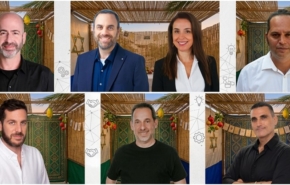 התארחו כאושפיזין בסוכת אנשים ומחשבים. מימין למעלה ובכיוון השעון: עמית אוסטרייכר, מייסד ומנכ"ל Xtras; עוזי יערי, סמנכ"ל הדיגיטל באלעד מערכות; שגיב גרינשפן, מנכ"ל פריוריטי; דניאל לייטנר, מנכ"ל תמיר פישמן קרנות נאמנות; איתי הכט, מנכ"ל PSYRX; נועה אשר, מנכ"לית NTT ישראל; שי הללי, שותף ו-CFO בברוקס קרת שירותים פיננסיים.